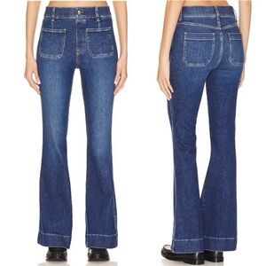 SPANX Dark Blue Flare Jeans with Patch Pockets size Medium Pull On Style